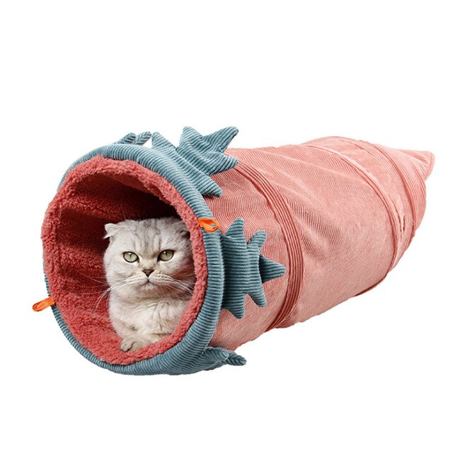 Big Long Cats Tunnel Toys Pure Color Suede Material Kitten Foldable Pet Supplies Cat Tunnel Vegetable Shape Warm Pet Tunnel