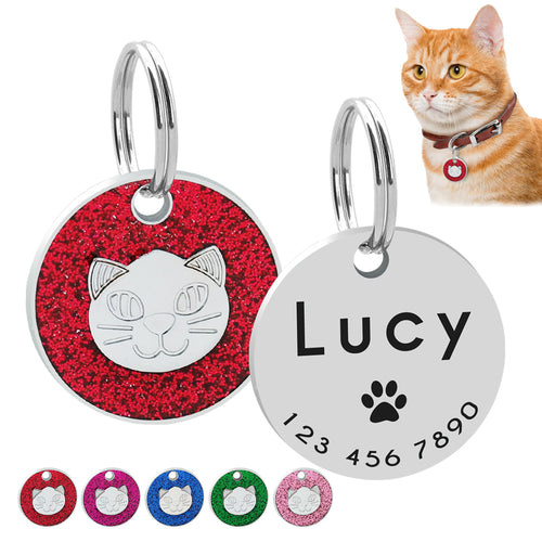 Personalized Cat ID Tag Engraved Cats Name Tags Paw Print