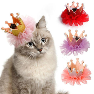 1 Pc Cat Dog Pet Hat Crown Lace Headgear Hairpin Hair