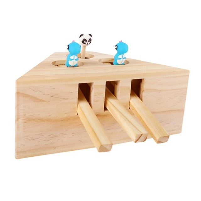 Cat Toys Pet Indoor Solid Wooden Cat Hunting Toy Interactive 3/5-holed Mouse Seat Scratch Interactive Cats Play Toy Best Gift